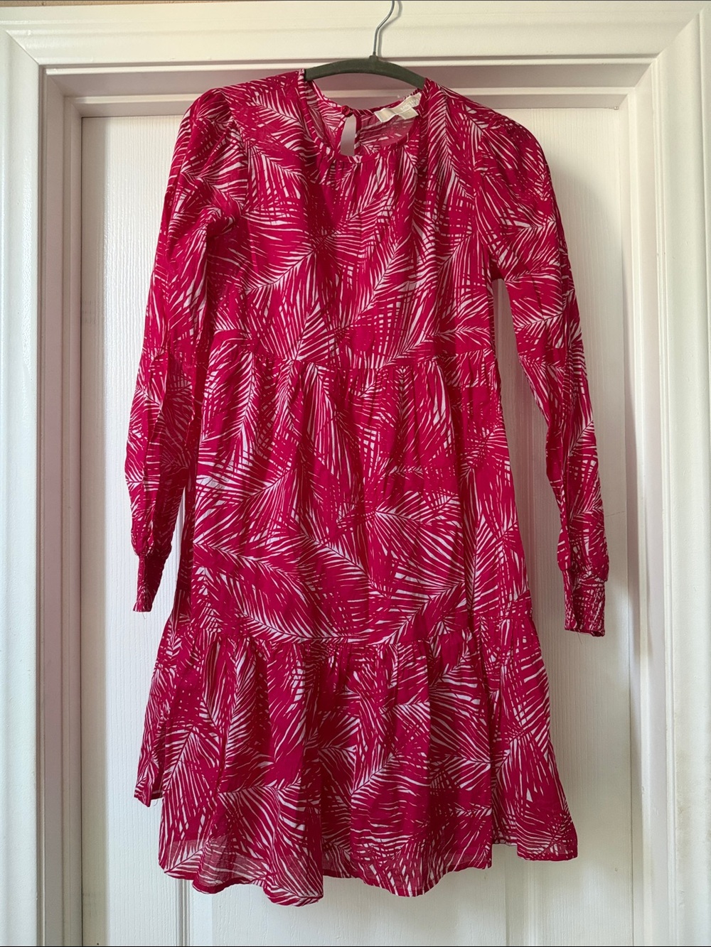 Michael Kors Hot Pink Palm-Print Long Sleeve Swim Coverup